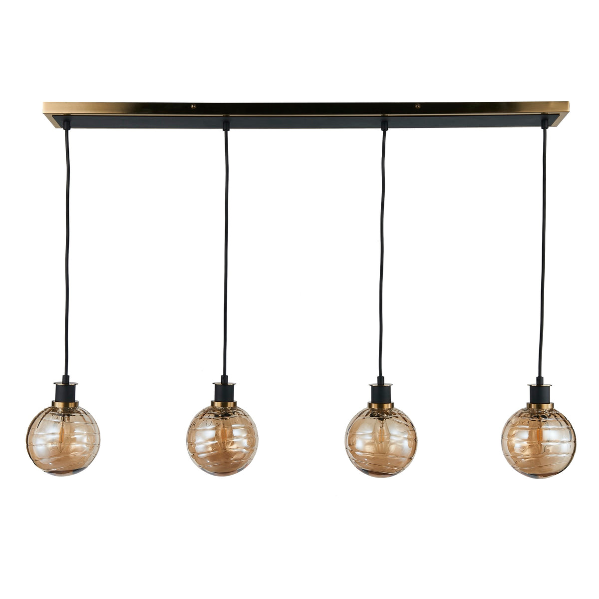 Gem Collection 4-Light Island/Pool Table with Amber Glass Black and Brushed Brass