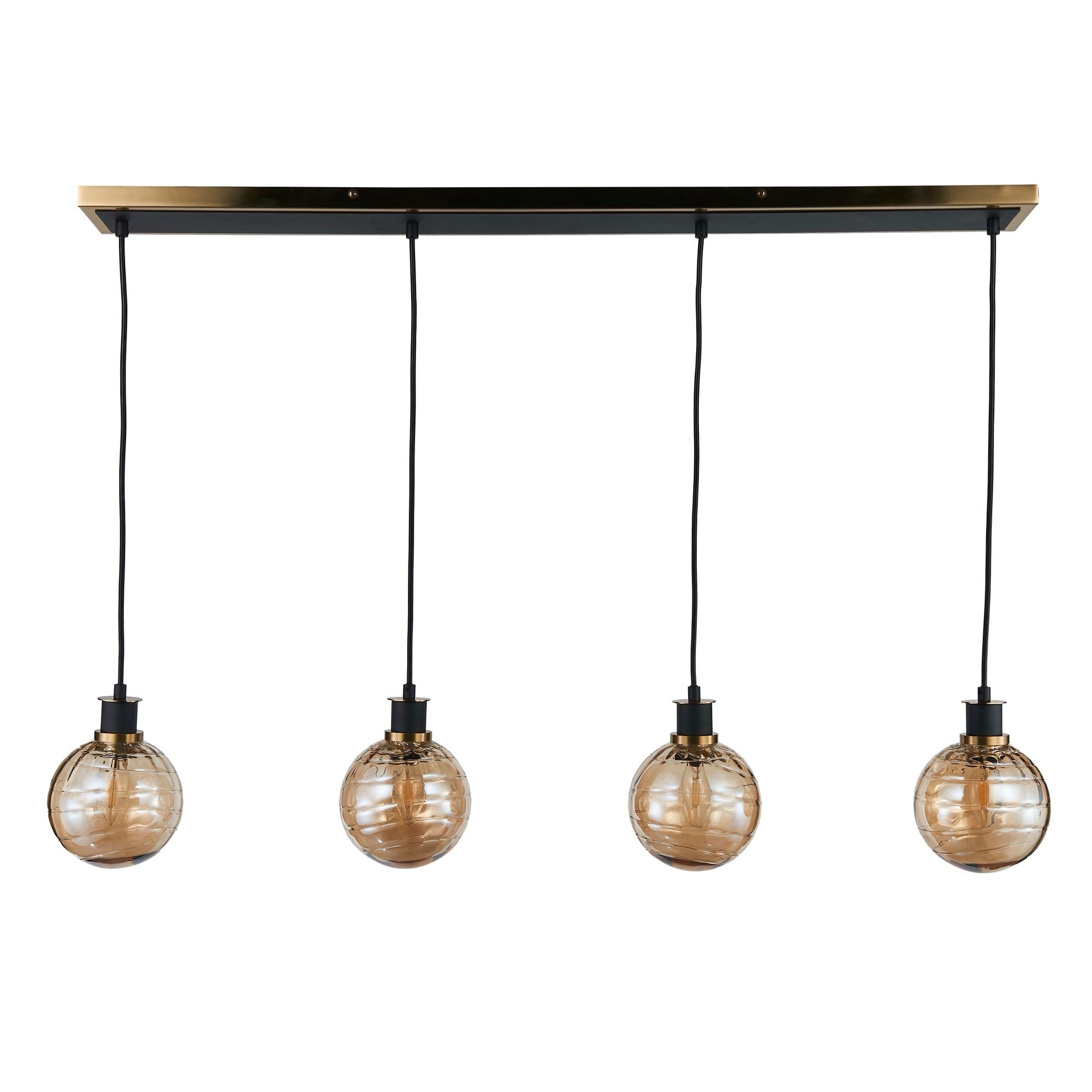 Gem Collection 4-Light Island/Pool Table with Amber Glass Black and Brushed Brass