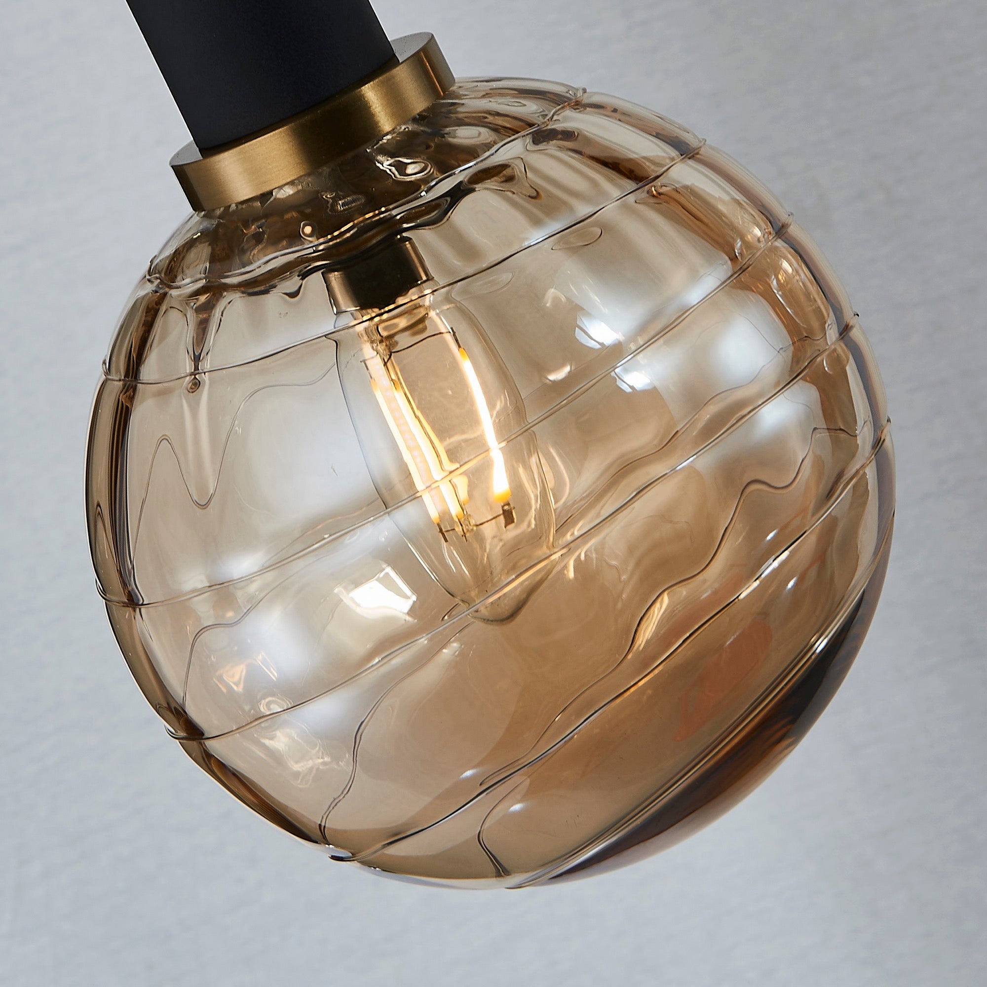 Gem Collection 4-Light Island/Pool Table with Amber Glass Black and Brushed Brass