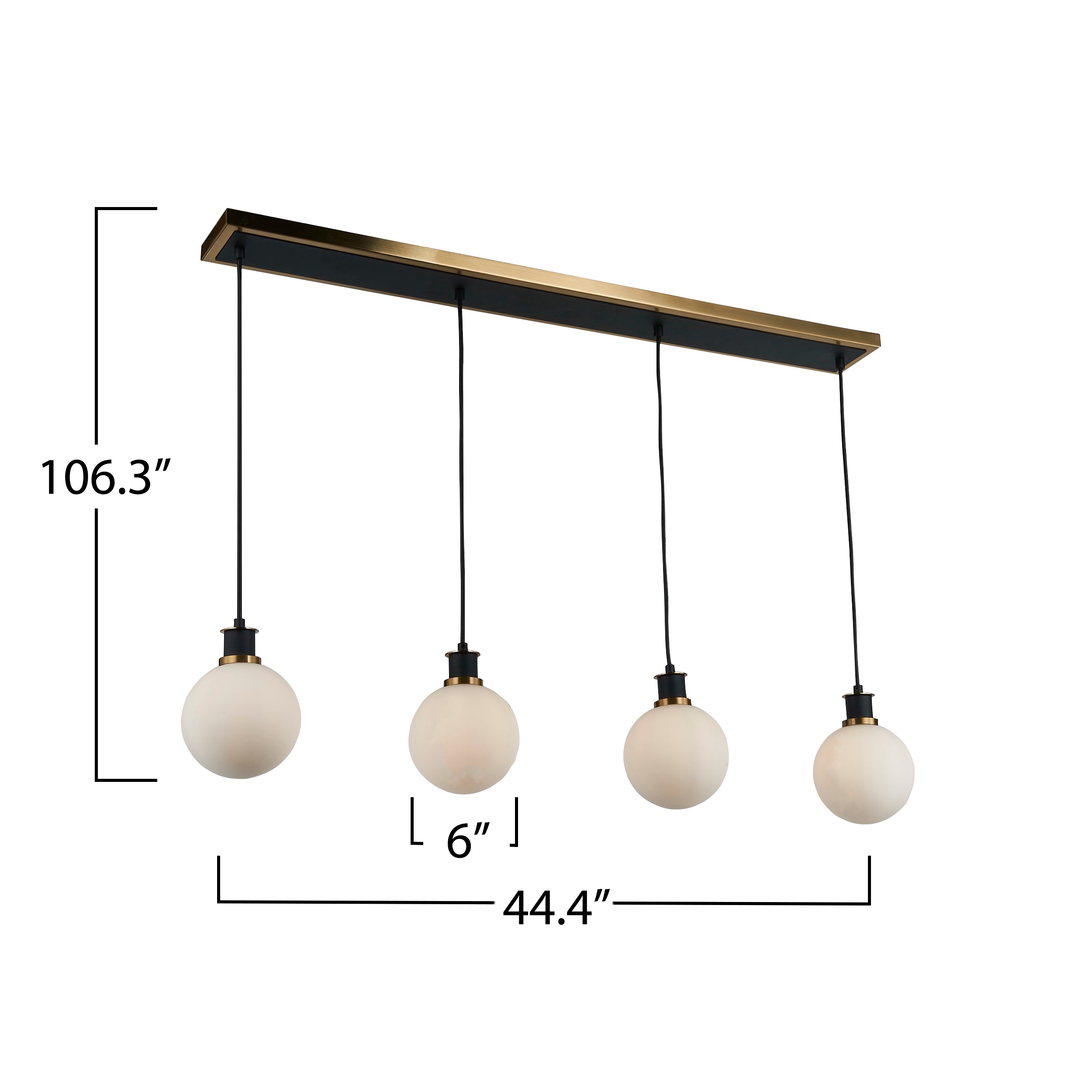 Gem Collection 4-Light Island/Pool Table with White Glass Black and Brushed Brass