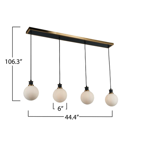 Gem Collection 4-Light Island/Pool Table with White Glass Black and Brushed Brass