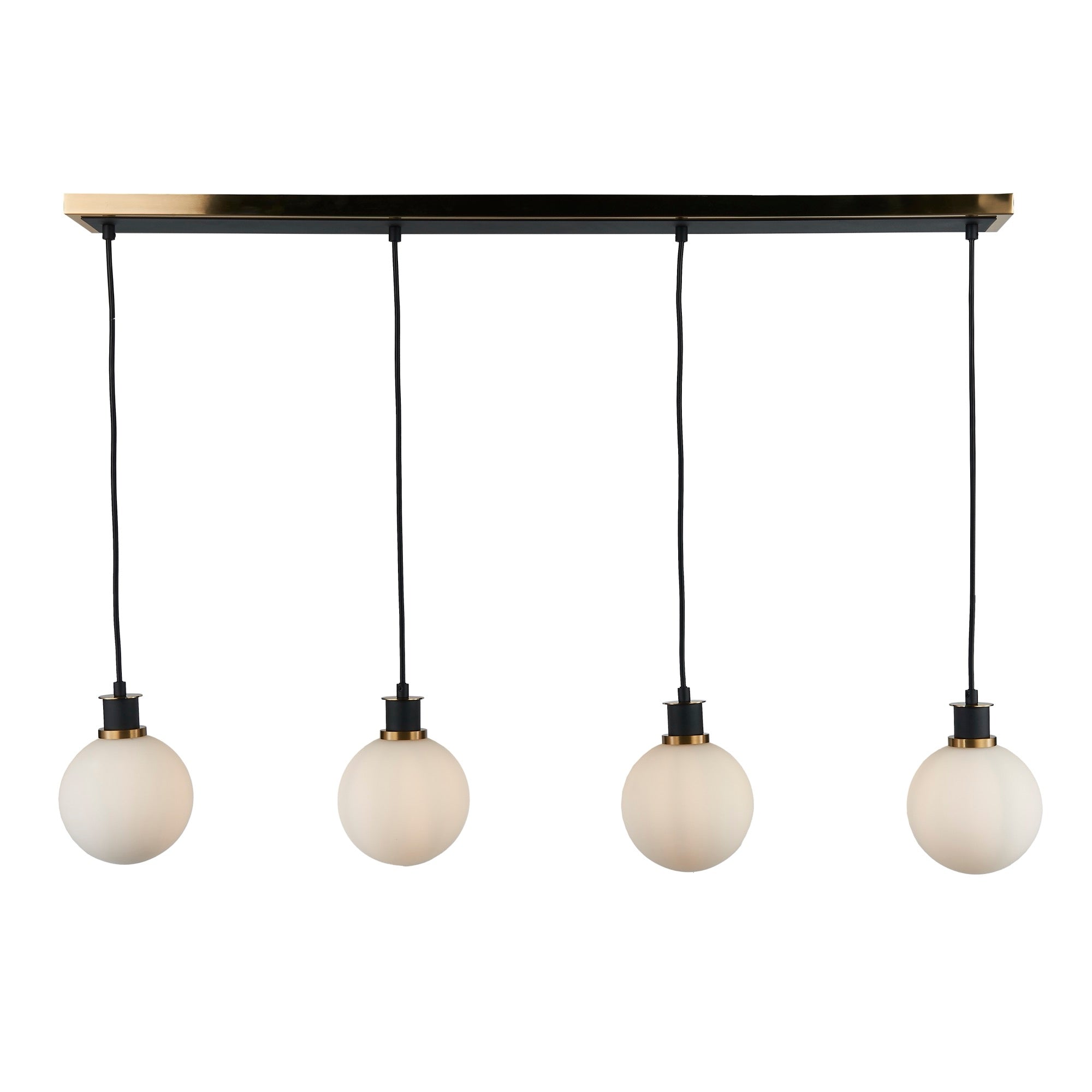 Gem Collection 4-Light Island/Pool Table with White Glass Black and Brushed Brass
