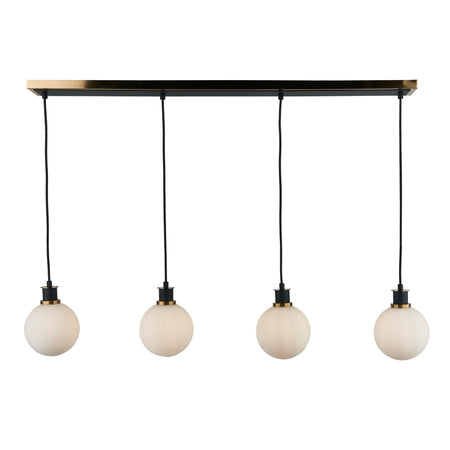 Gem Collection 4-Light Island/Pool Table with White Glass Black and Brushed Brass