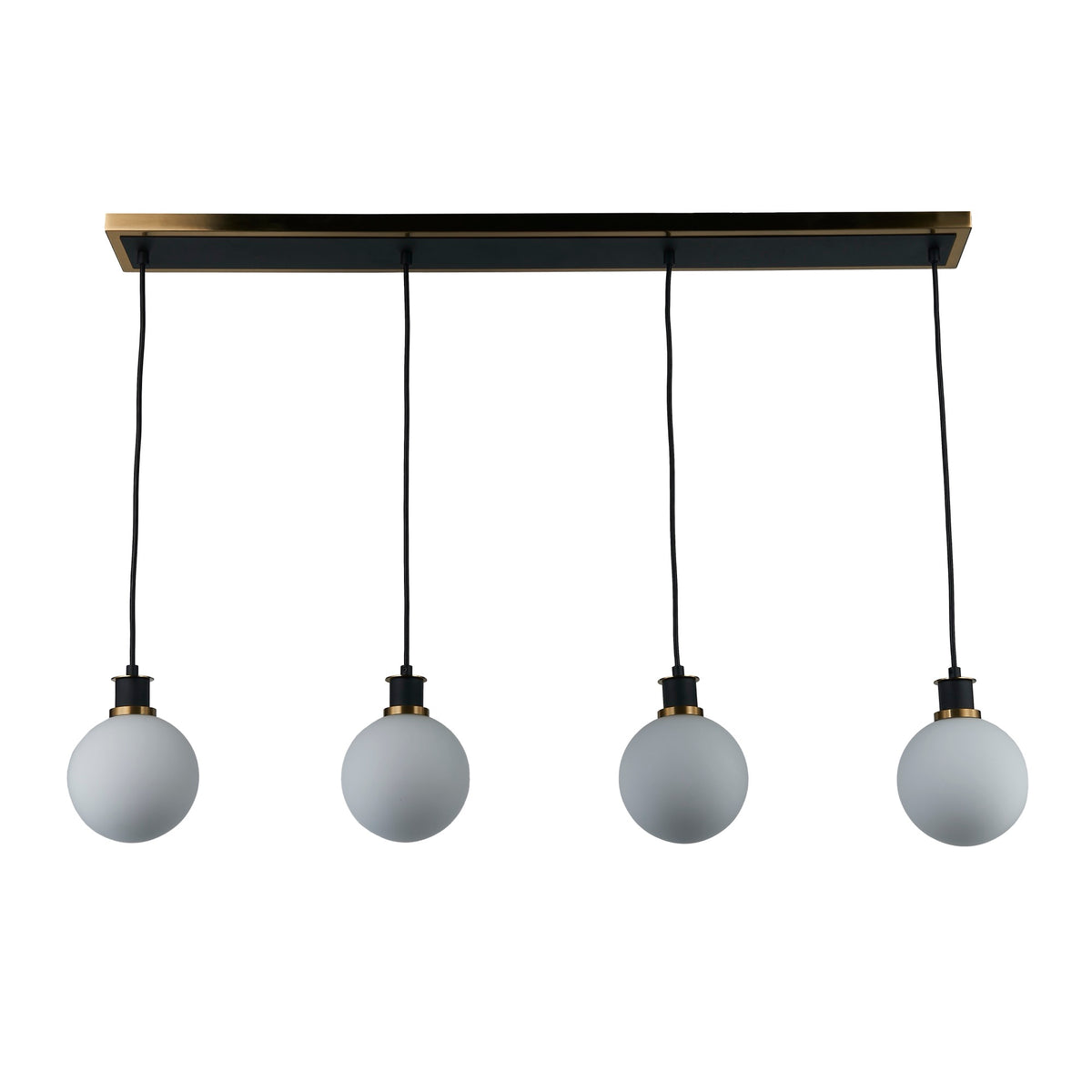 Gem Collection 4-Light Island/Pool Table with White Glass Black and Brushed Brass
