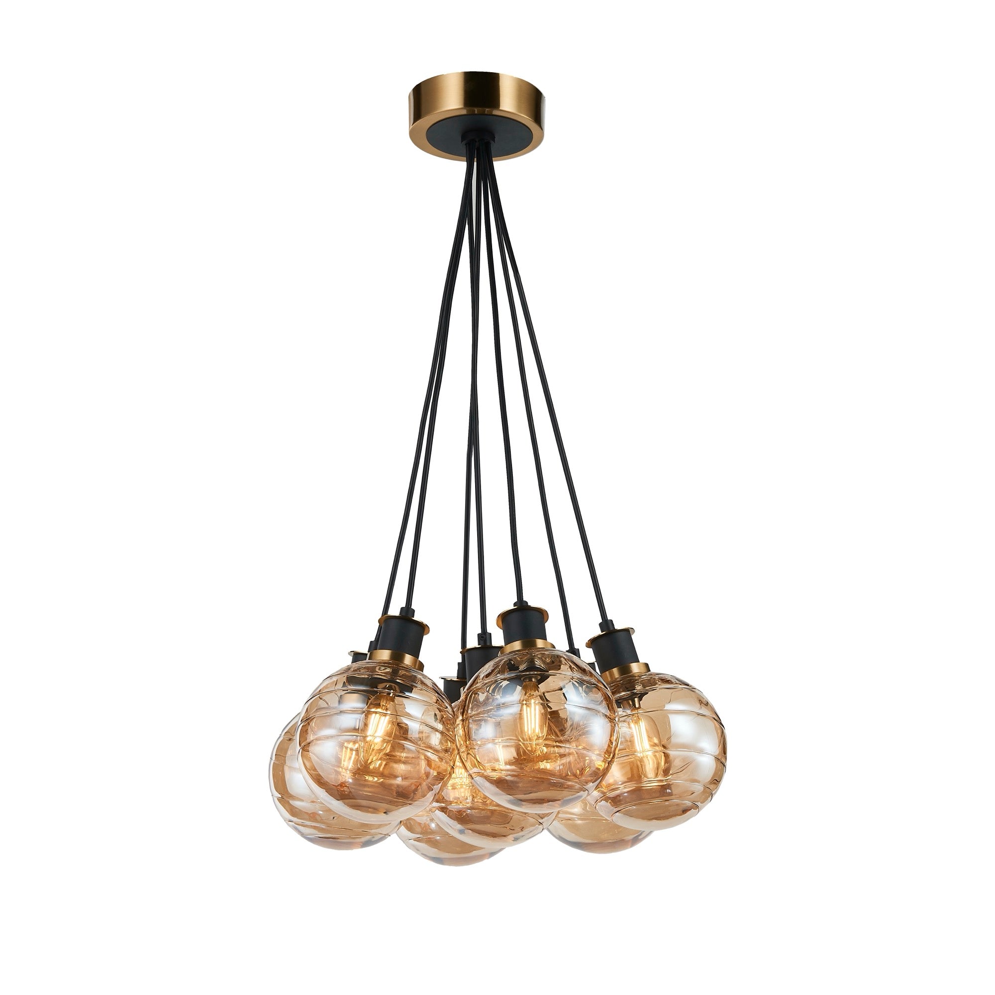 Gem Collection 7-Light Pendant with Amber Glass Black and Brushed Brass