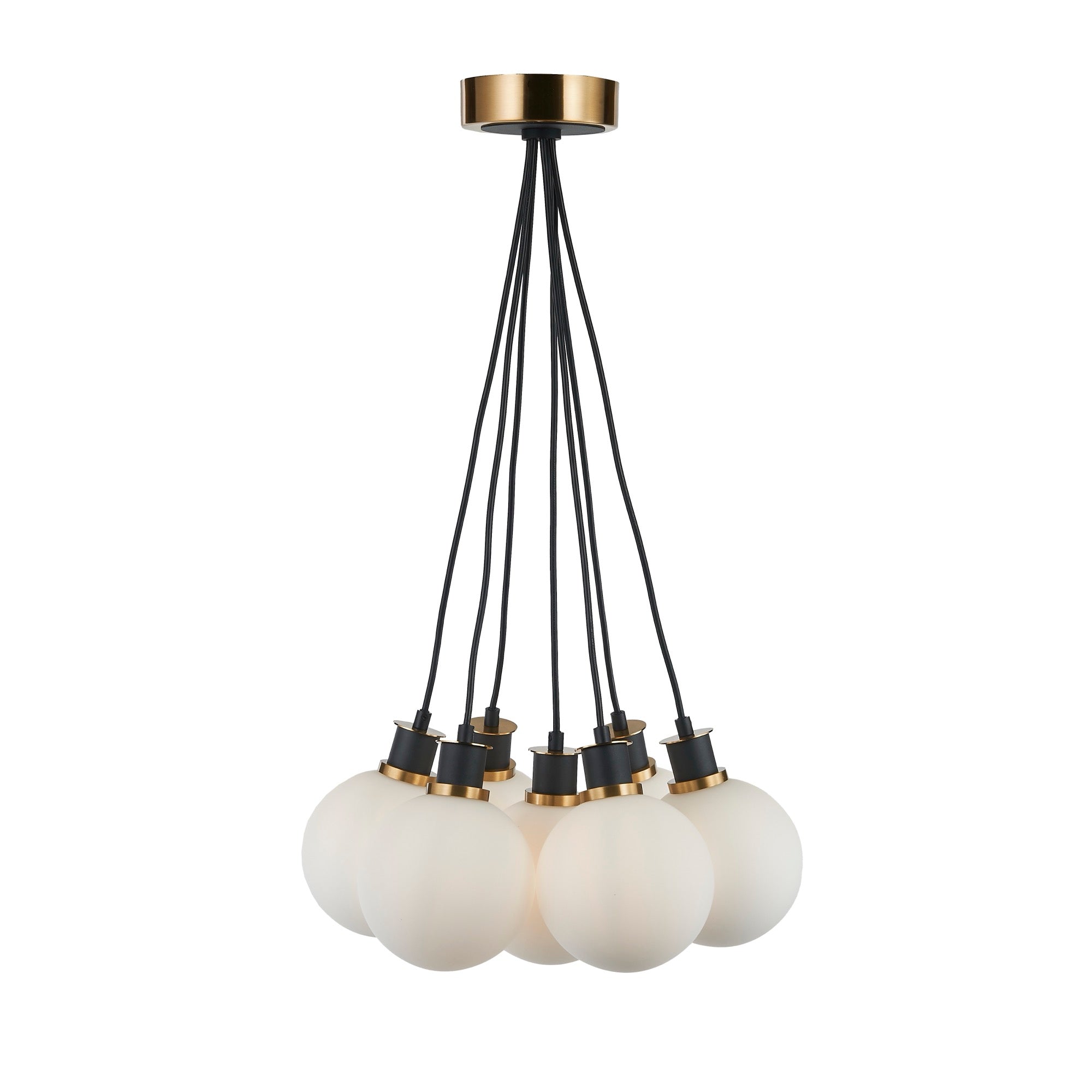 Gem Collection 7-Light Pendant with White Glass Black and Brushed Brass