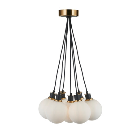 Gem Collection 7-Light Pendant with White Glass Black and Brushed Brass