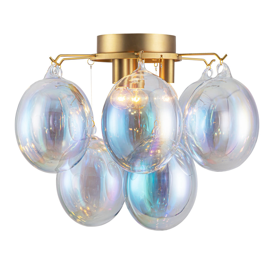 Globo Collection 4-Light Semi-Flush Mount Iridescent and Brass