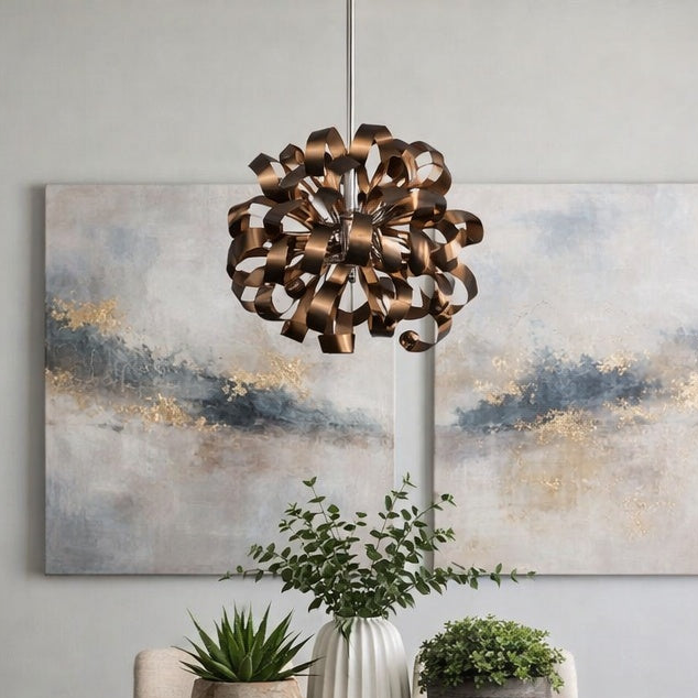 Bel Air AC601CO Metal Swirl 12 Light Pendant in Copper by Artcraft