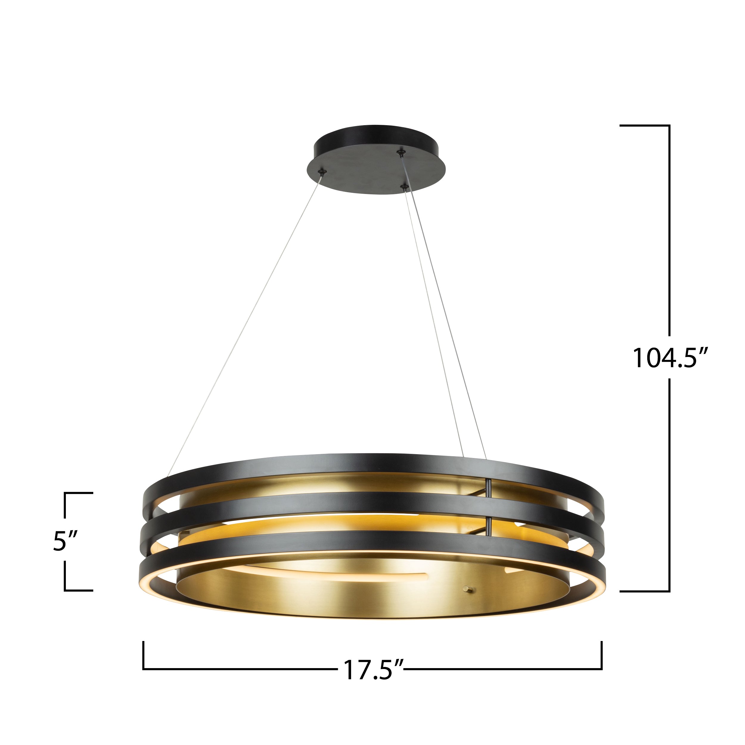 Toledo Collection 1-Light 44.5" Chandelier Black and Brushed Brass