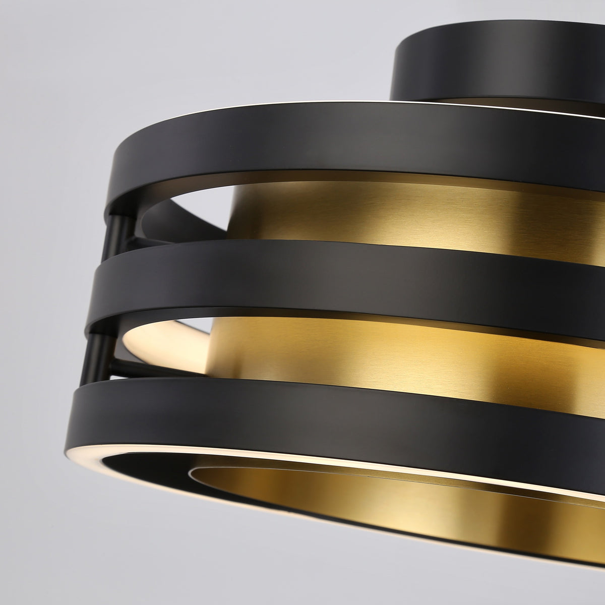 Toledo Collection 1-Light Semi-Flush Mount Black and Brushed Brass