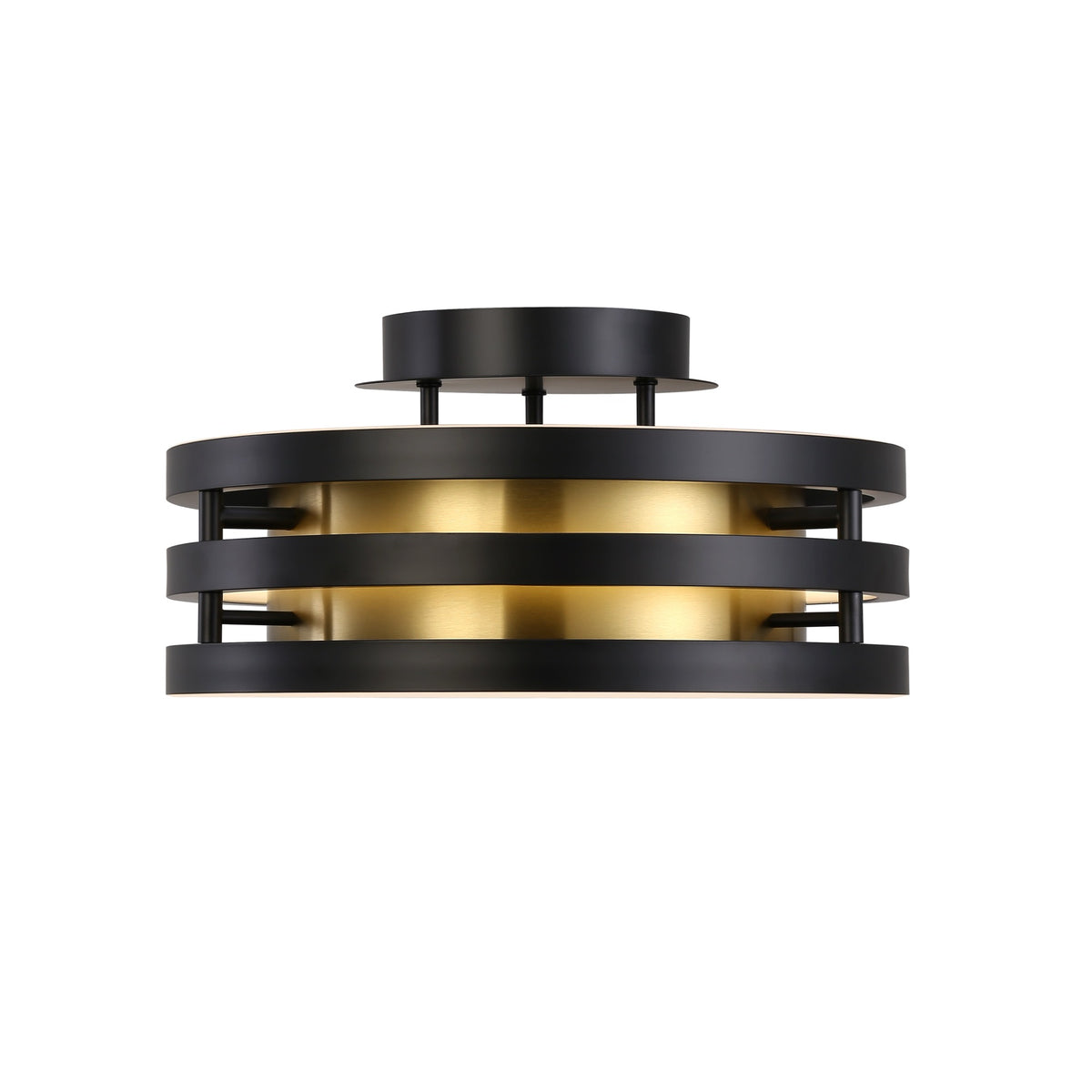 Toledo Collection 1-Light Semi-Flush Mount Black and Brushed Brass