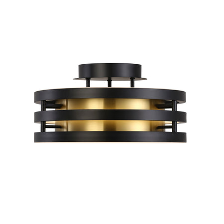 Toledo Collection 1-Light Semi-Flush Mount Black and Brushed Brass