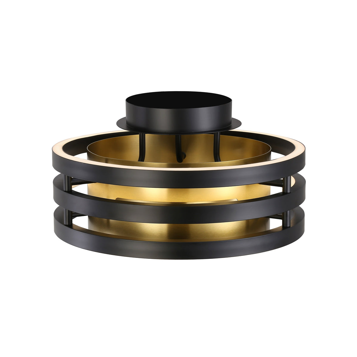 Toledo Collection 1-Light Semi-Flush Mount Black and Brushed Brass