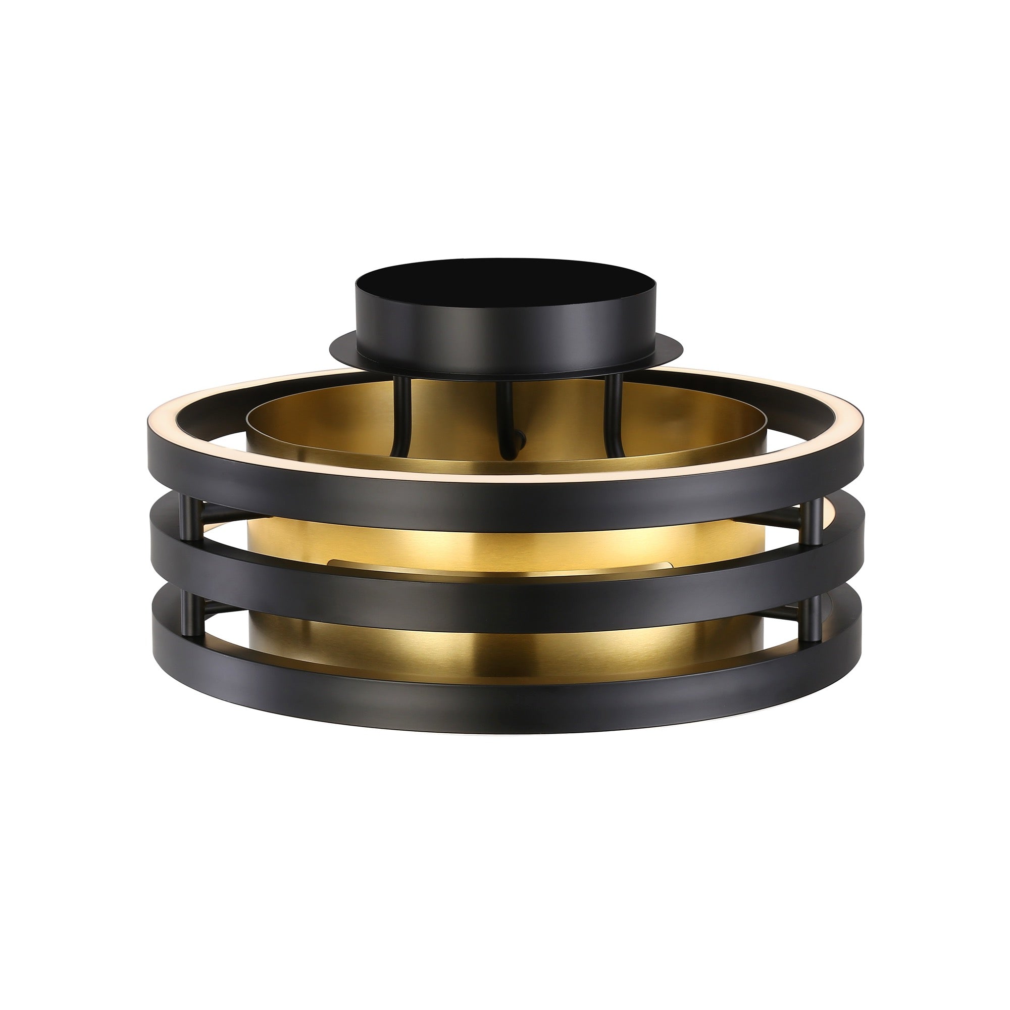 Toledo Collection 1-Light Semi-Flush Mount Black and Brushed Brass