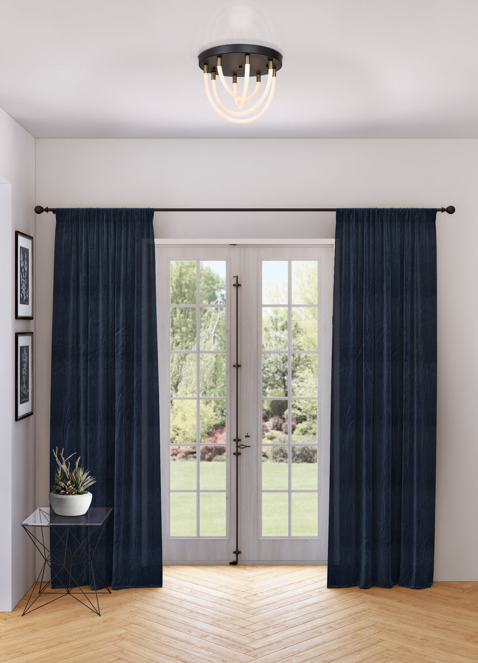 Cascata Collection 1-Light Flush Mount Black and Brushed Brass