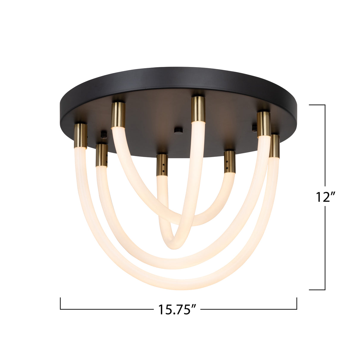 Cascata Collection 1-Light Flush Mount Black and Brushed Brass