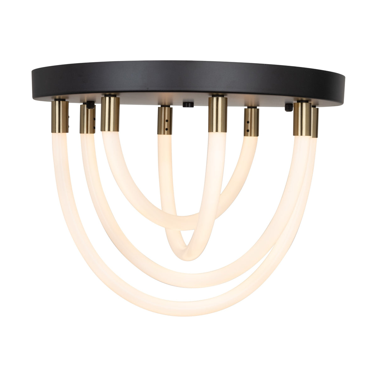 Cascata Collection 1-Light Flush Mount Black and Brushed Brass