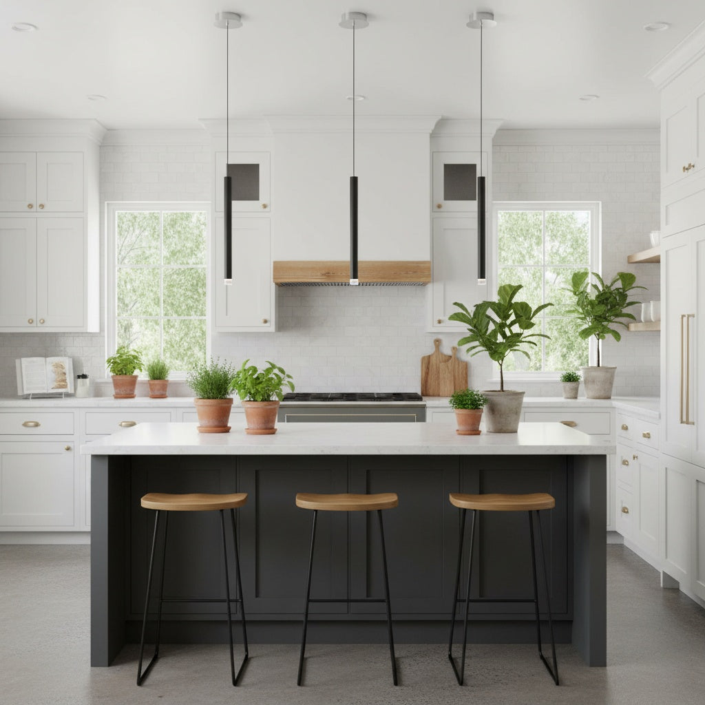 Galiano LED tubular shape pendant with lens at the bottom in Black by Artcraft