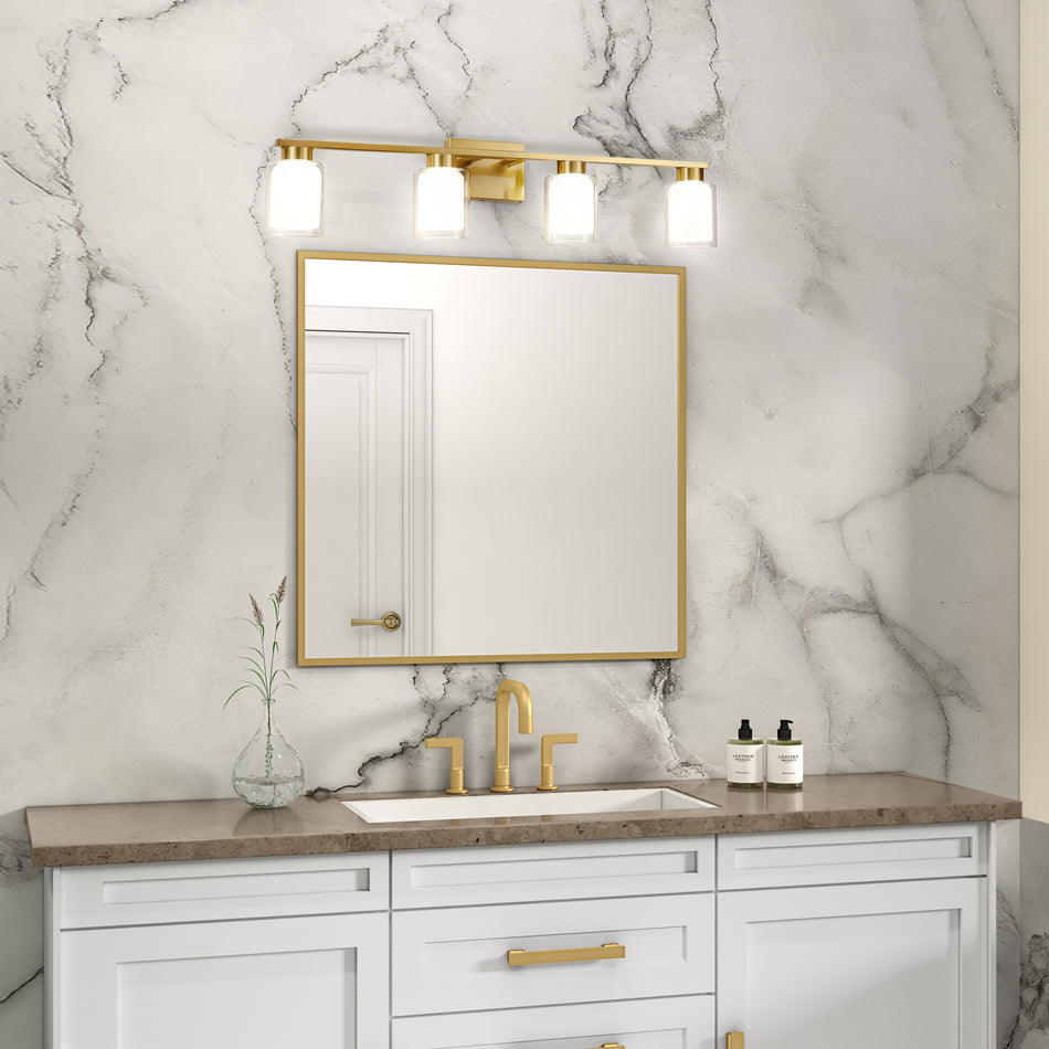 Saville Collection 4-Light Bathroom Vanity Fixture Brass