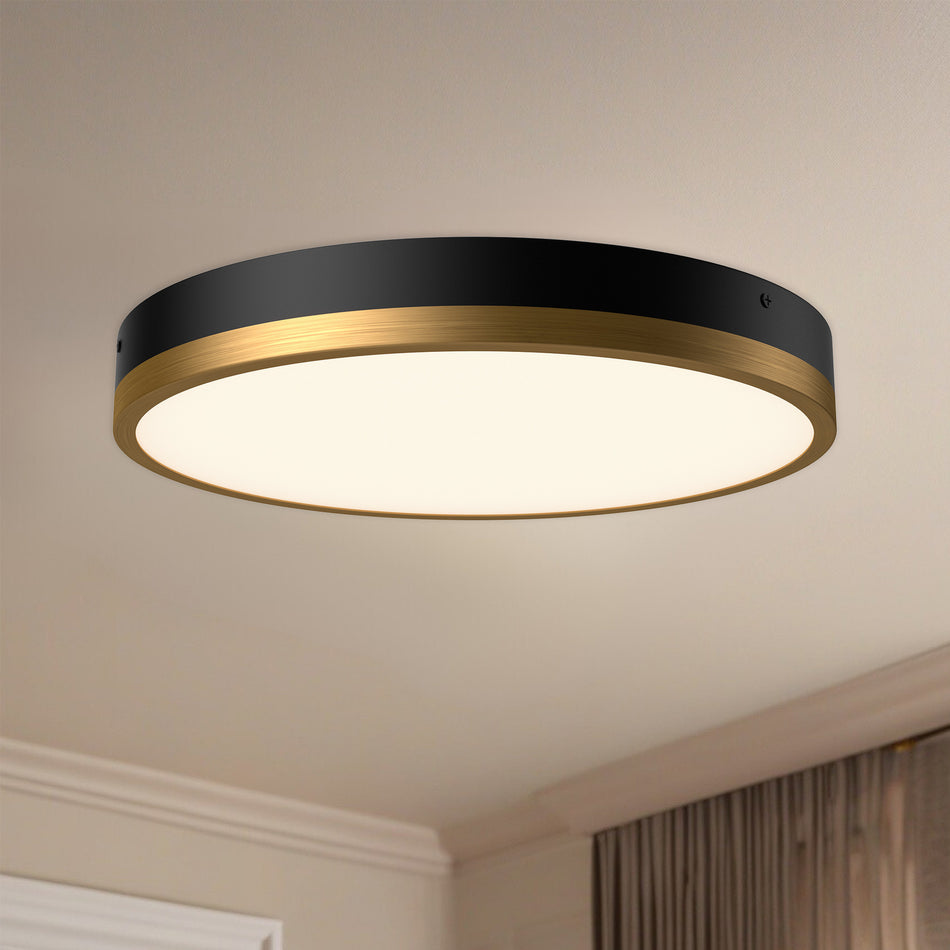 Adelaide 15-in Aged Gold/Matte Black LED Flush Mount by ALORA MOOD