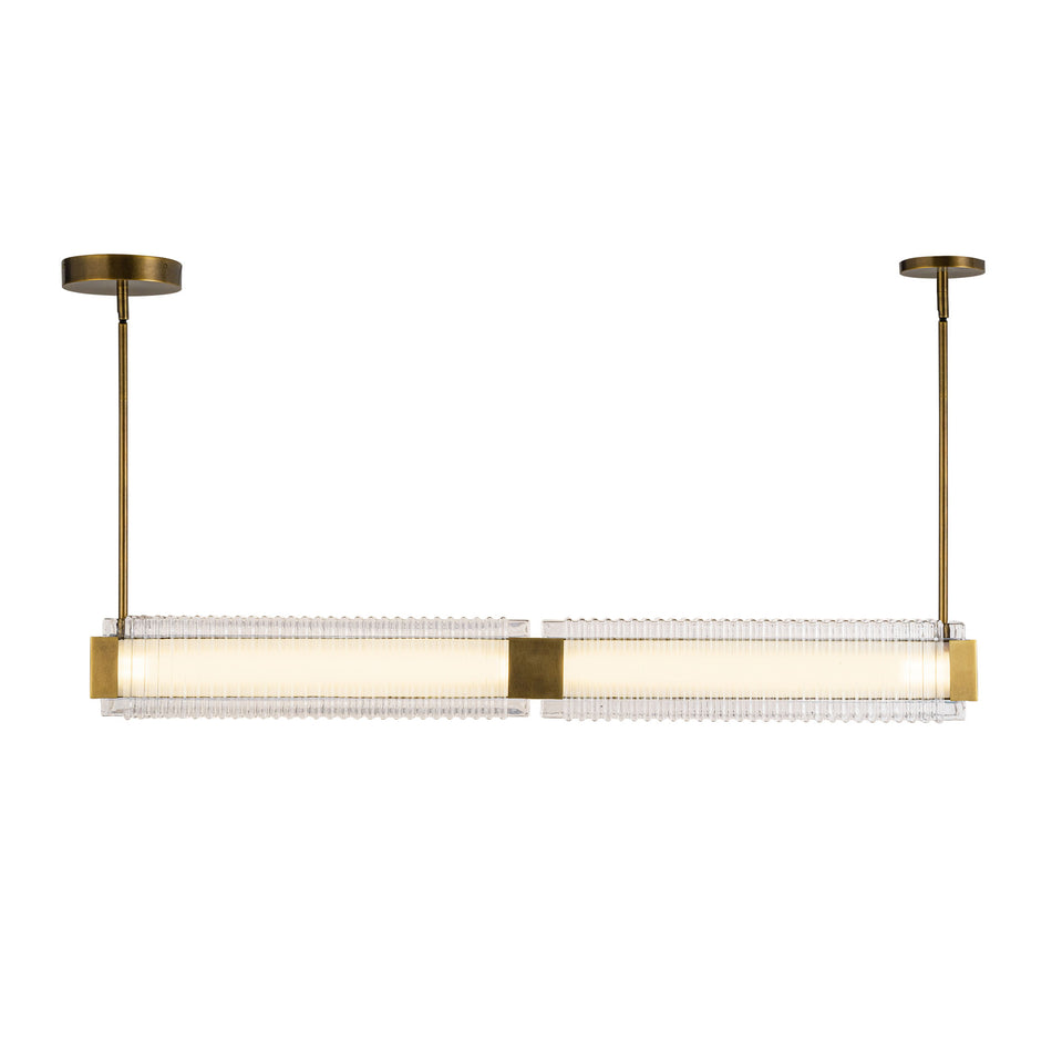 Alai 47-in Vintage Brass/Ribbed Glass LED Linear Pendant by ALORA