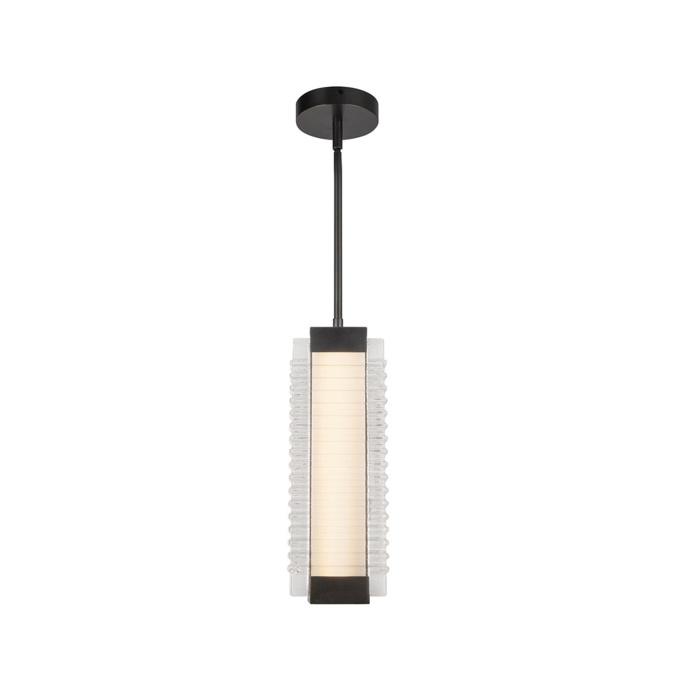 Alai 16-in Urban Bronze/Ribbed Glass LED Pendant by ALORA