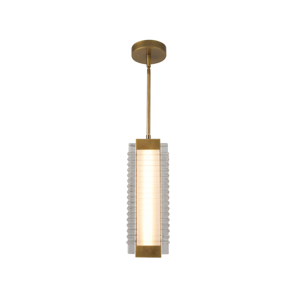 Alai 16-in Vintage Brass/Ribbed Glass LED Pendant by ALORA