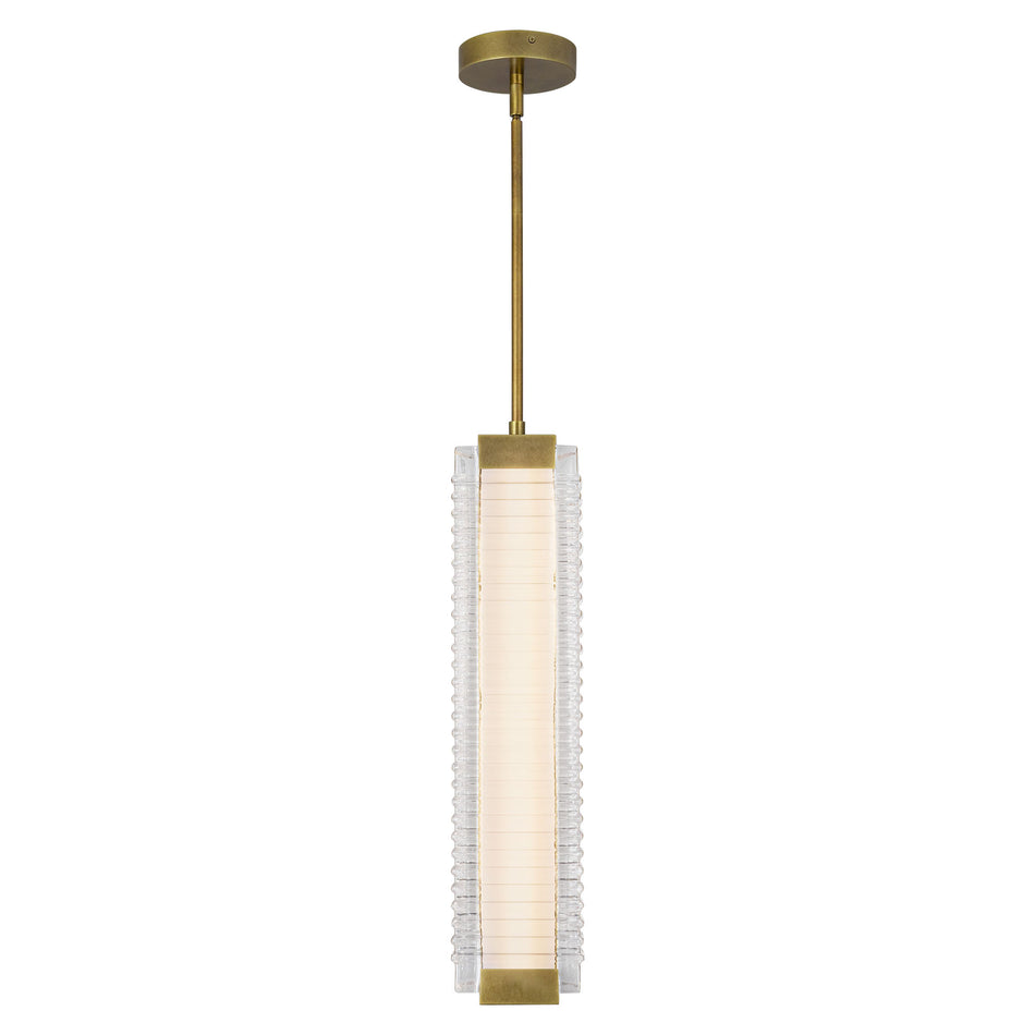 Alai 24-in Vintage Brass/Ribbed Glass LED Pendant by ALORA
