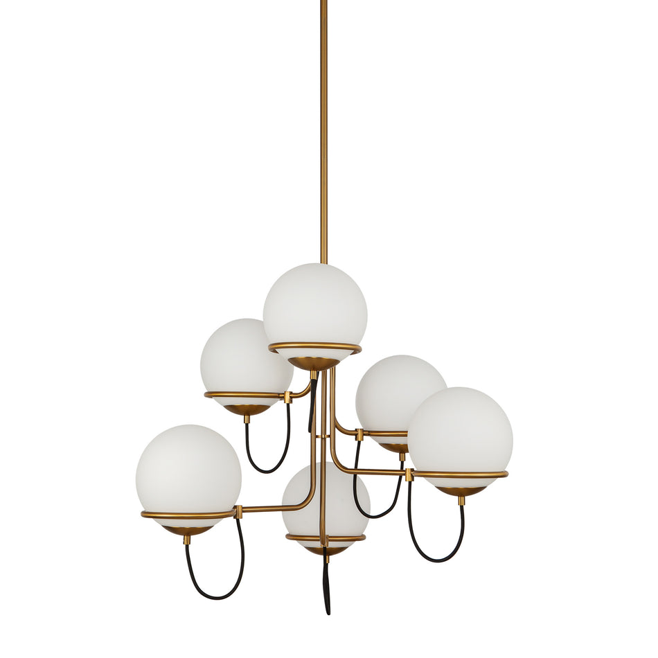 Alba 32-in Aged Brass/Opal Glass 6 Lights Chandelier by ALORA MOOD