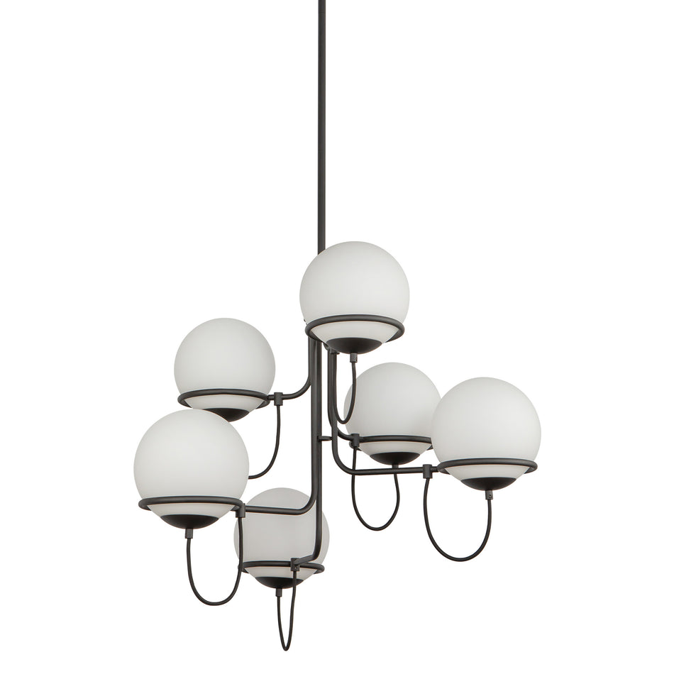 Alba 32-in Matte Black/Opal Glass 6 Lights Chandelier by ALORA MOOD