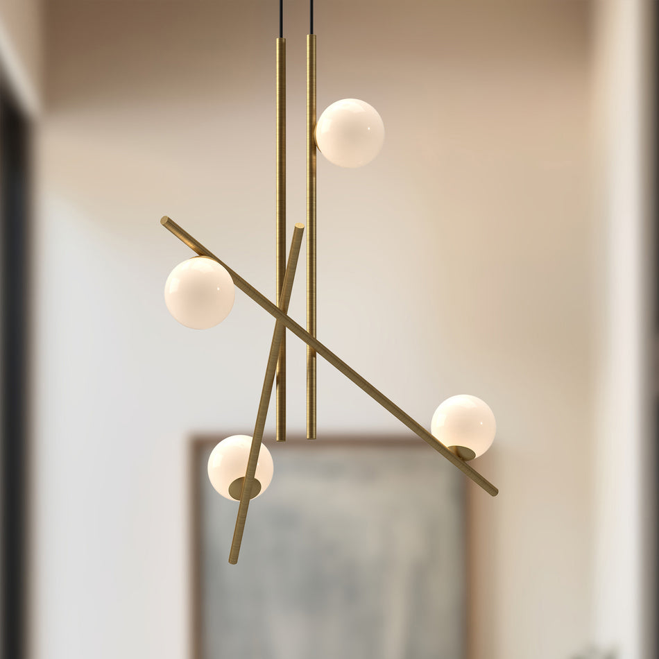 Amara 32-in Brushed Gold/Glossy Opal Glass LED Chandeliers by KUZCO