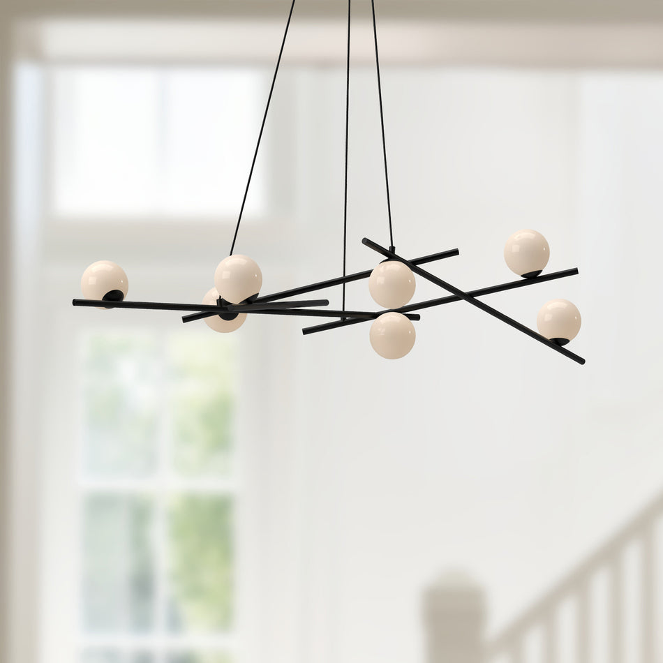 Amara 54-in Black/Glossy Opal Glass LED Chandelier by KUZCO