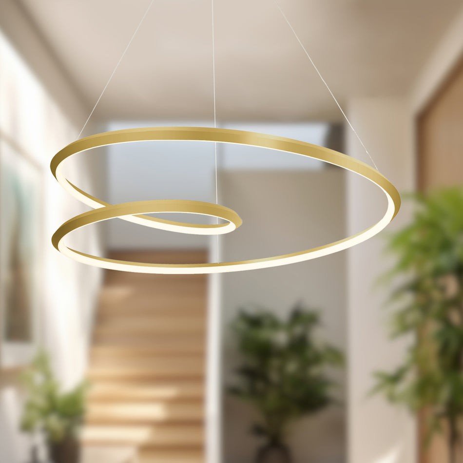 Ampersand 32-in Brushed Gold LED Pendant by KUZCO