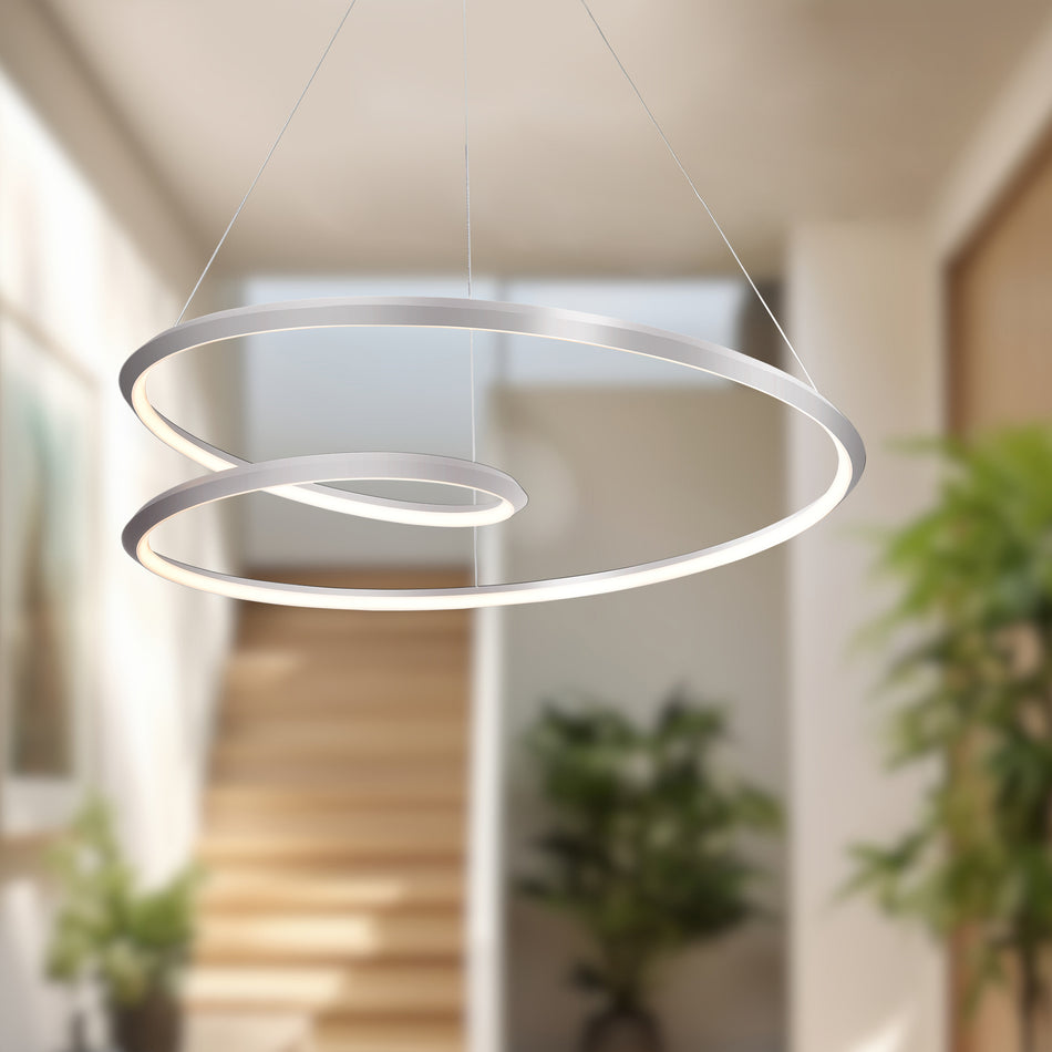Ampersand 32-in Brushed Nickel LED Pendant by KUZCO