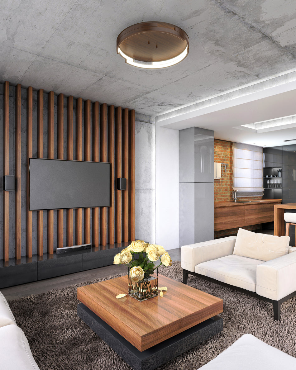 Anello Minor 19-in Walnut LED Flush Mount by KUZCO