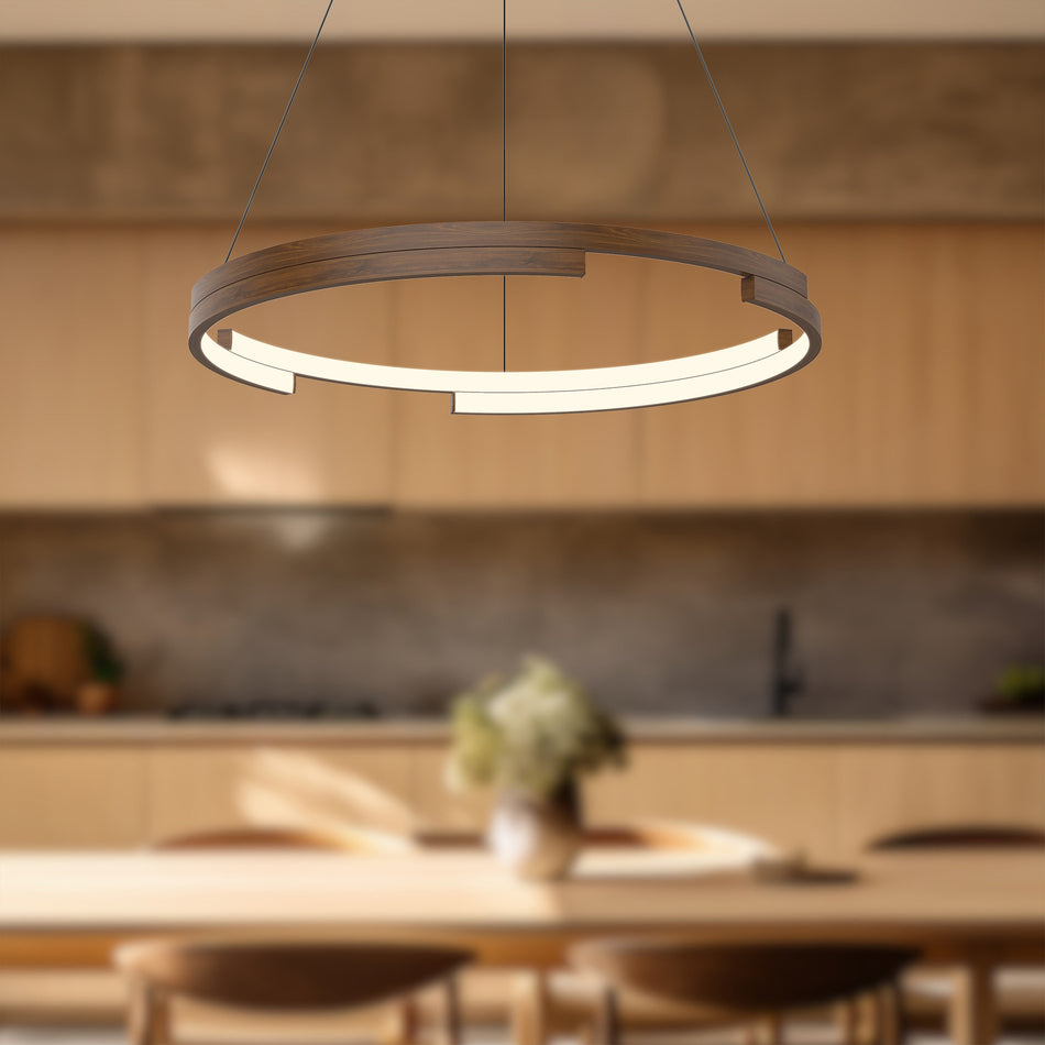 Anello Minor 24-in Walnut LED Pendant by KUZCO