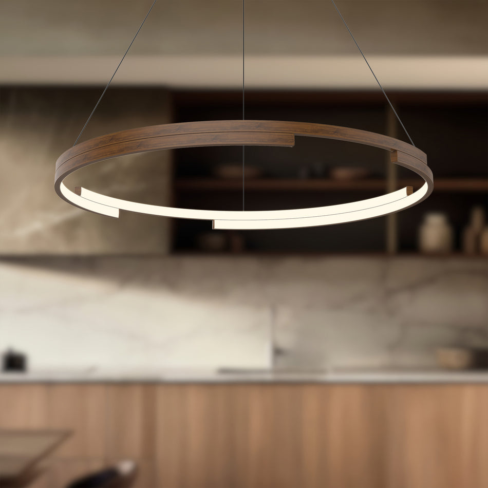 Anello Minor 32-in Walnut LED Pendant by KUZCO