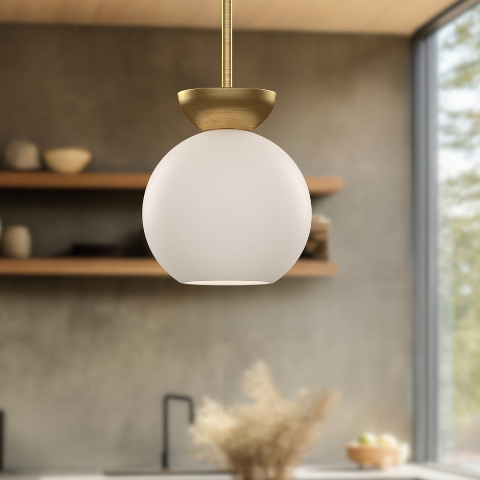 Arcadia 8-in Brushed Gold/Opal Glass 1 Light Pendant by KUZCO