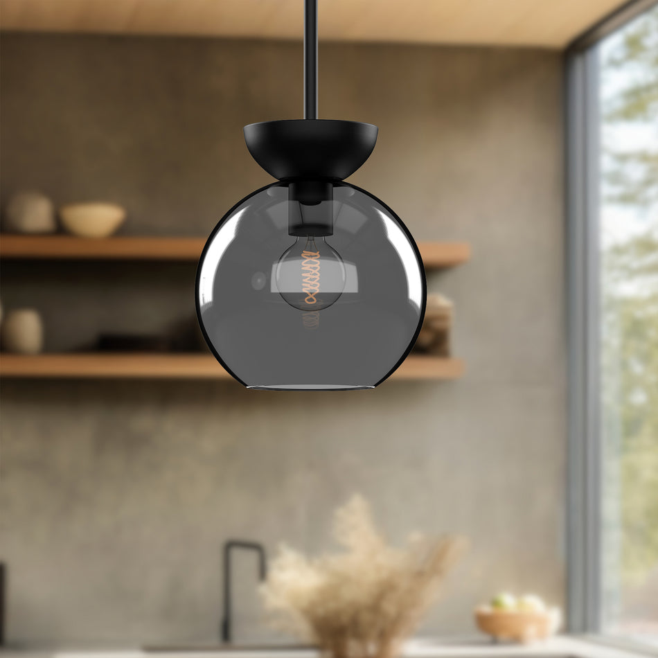 Arcadia 8-in Black/Smoked 1 Light Pendant by KUZCO