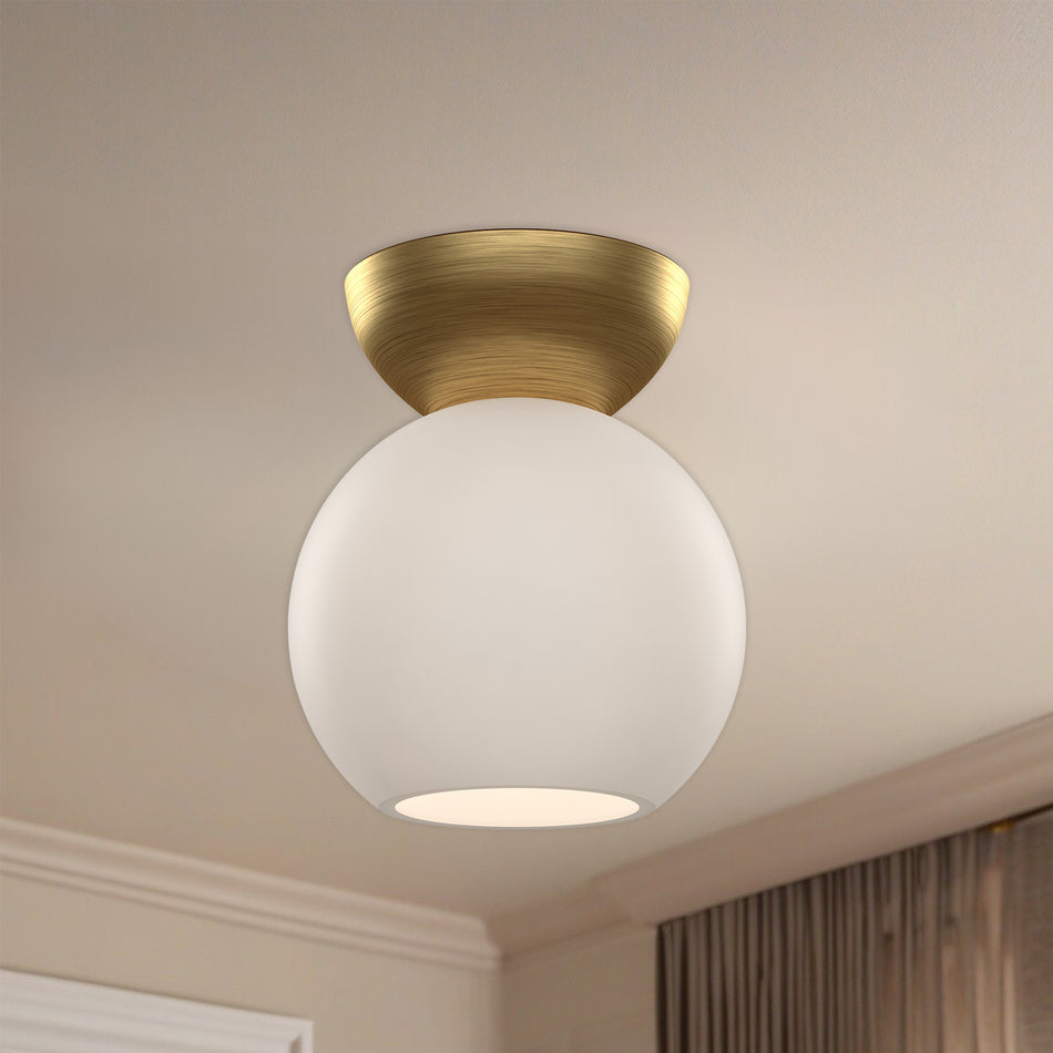 Arcadia 6-in Brushed Gold/Opal Glass 1 Light Semi Flush Mount by KUZCO
