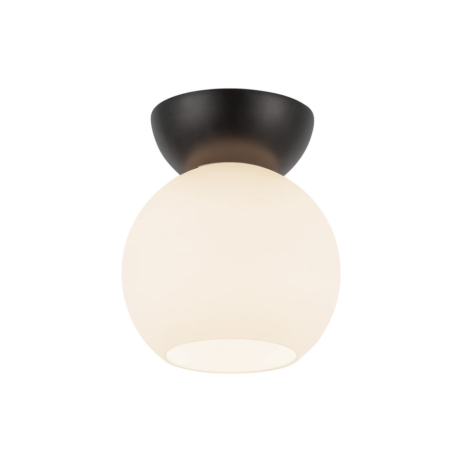 Arcadia 6-in Black/Opal Glass 1 Light Semi Flush Mount
