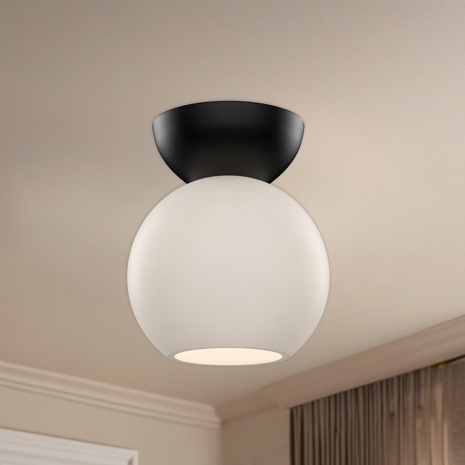 Arcadia 6-in Black/Opal Glass 1 Light Semi Flush Mount by KUZCO