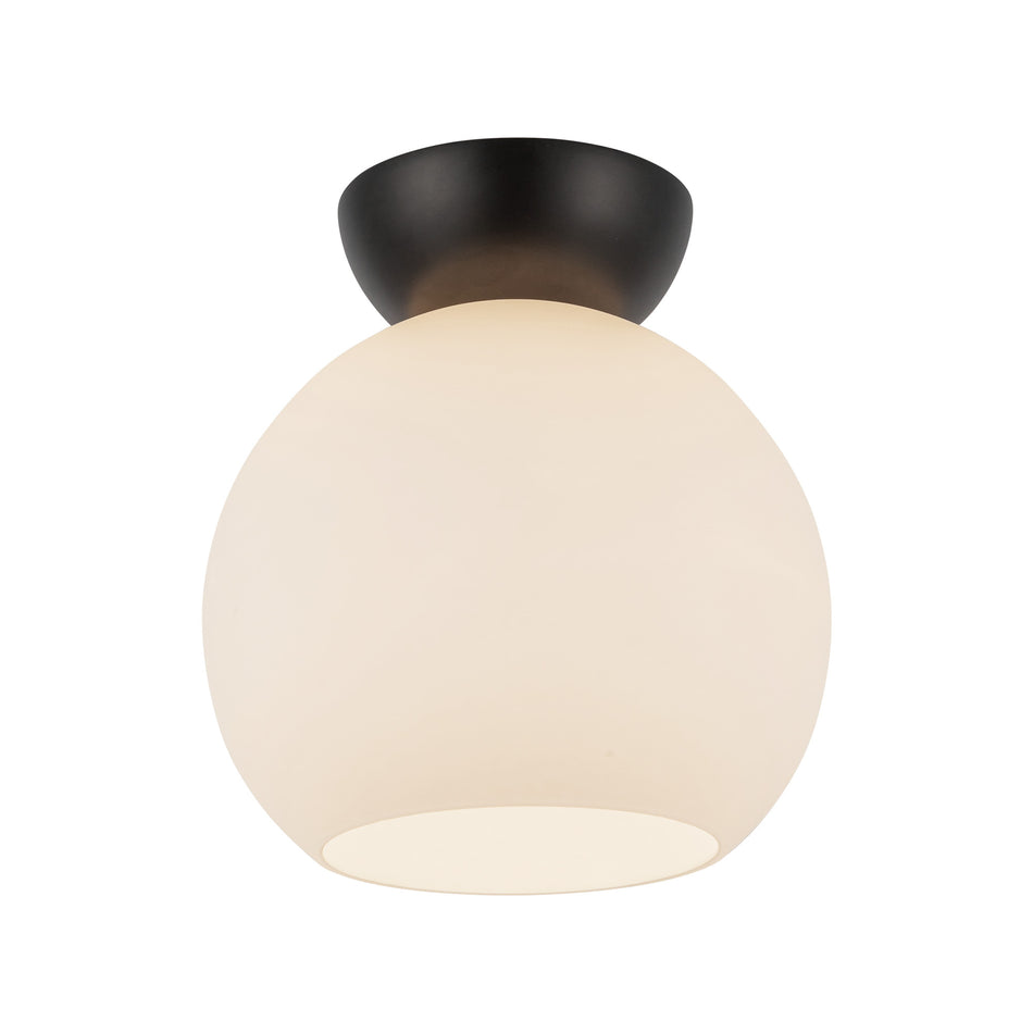 Arcadia 8-in Black/Opal Glass 1 Light Semi Flush Mount