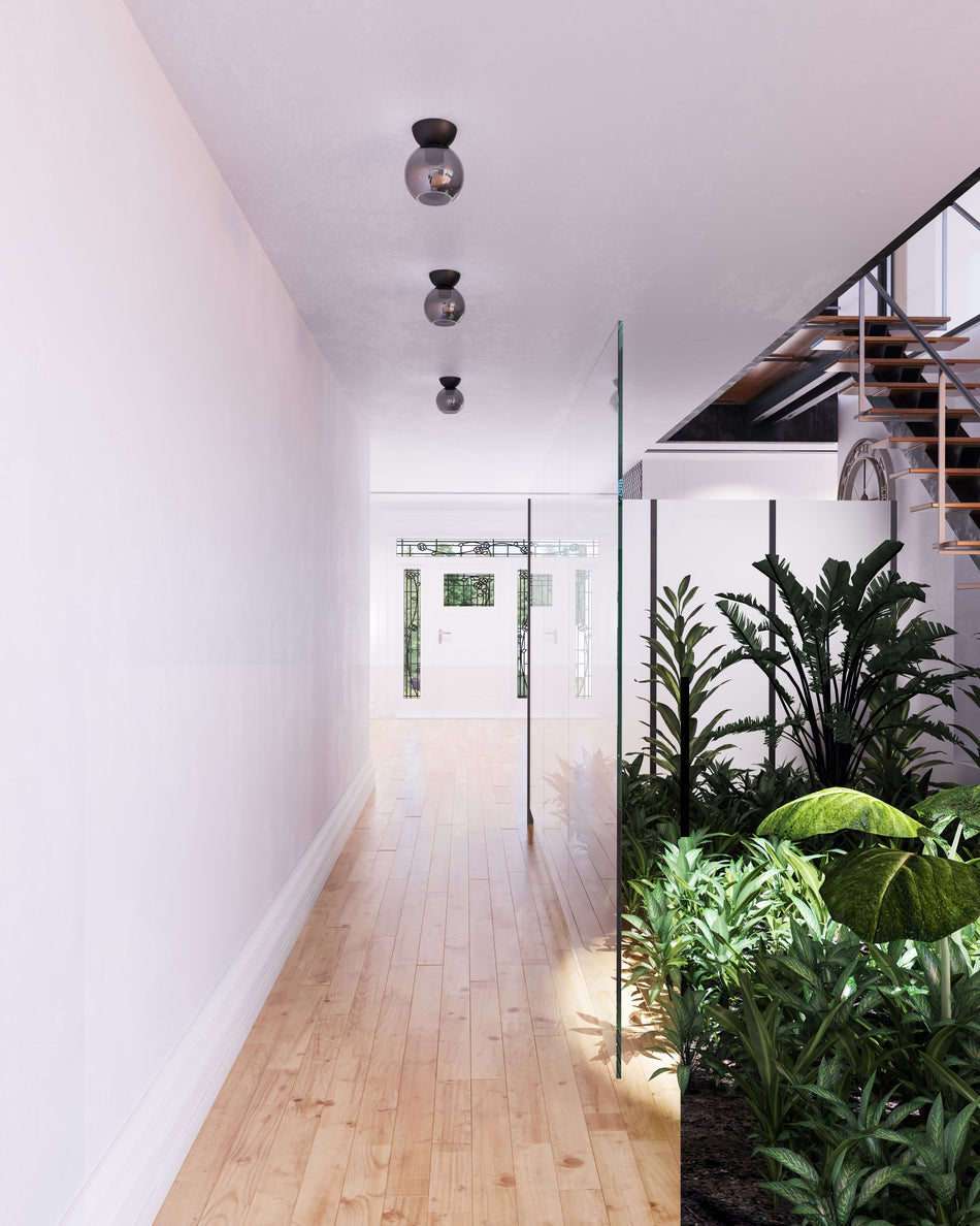 Arcadia 8-in Black/Smoked 1 Light Semi Flush Mount by KUZCO