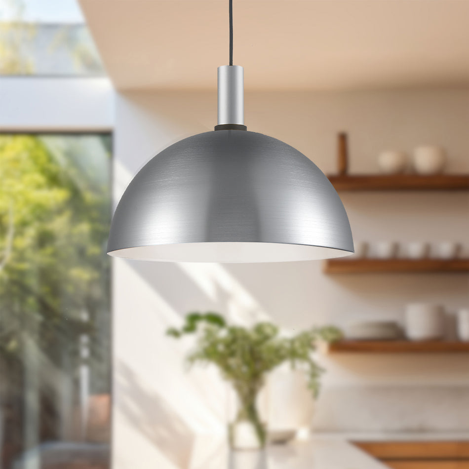 Archibald 16-in Brushed Nickel With Black Detail 1 Light Pendant by KUZCO