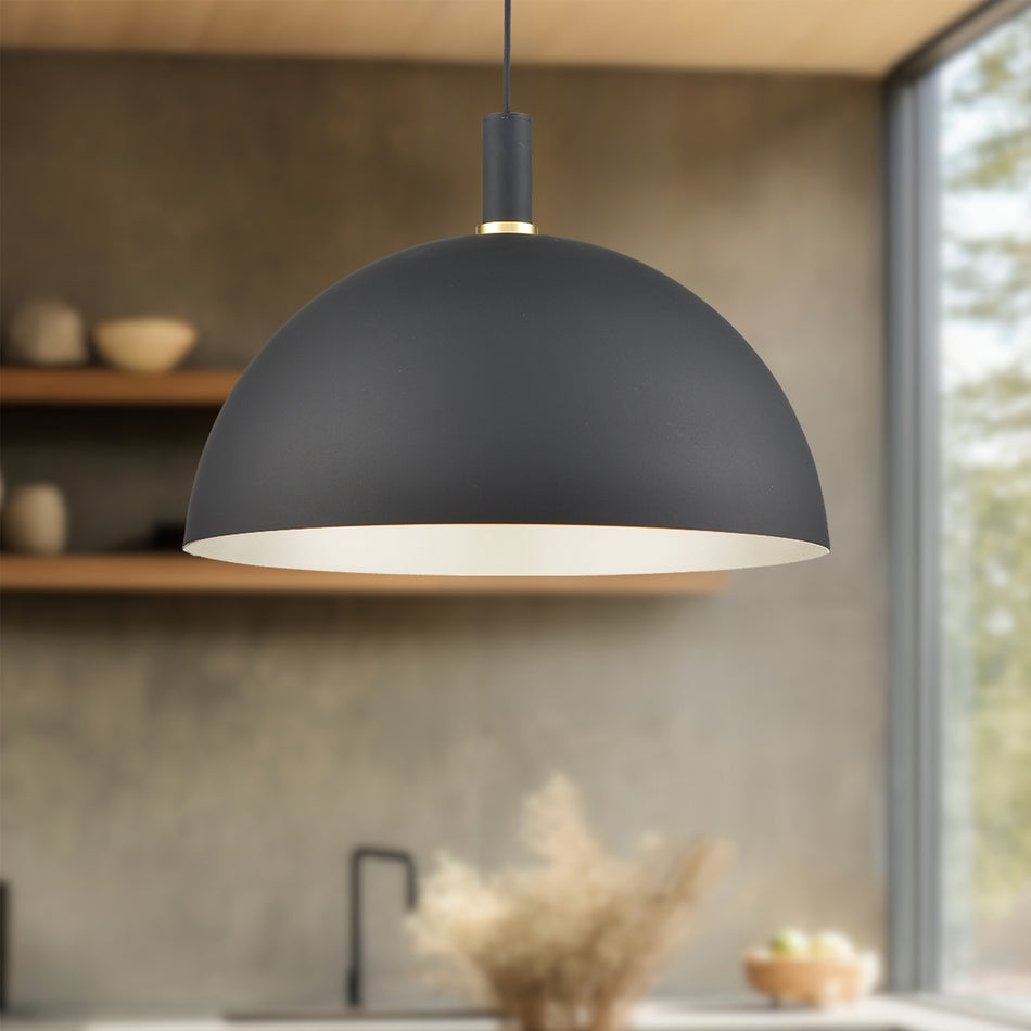 Archibald 24-in Black With Gold Detail 1 Light Pendant by KUZCO
