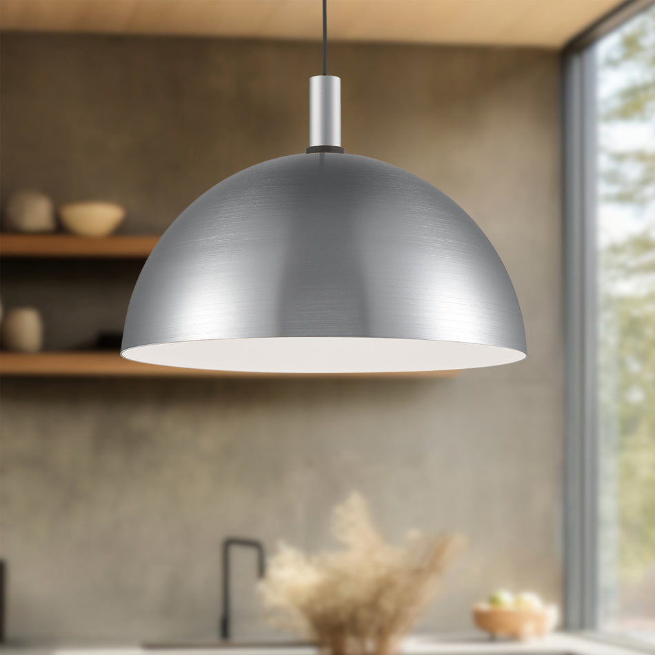 Archibald 24-in Brushed Nickel With Black Detail 1 Light Pendant by KUZCO