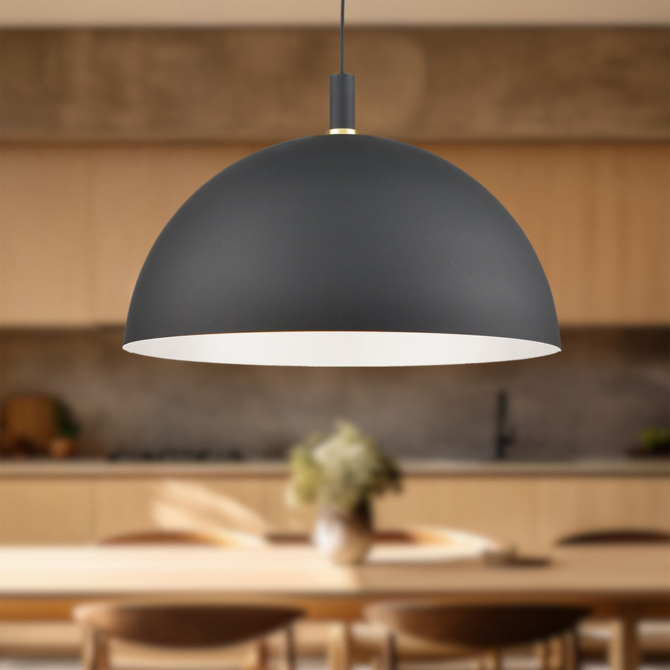 Archibald 32-in Black With Gold Detail 1 Light Pendant by KUZCO