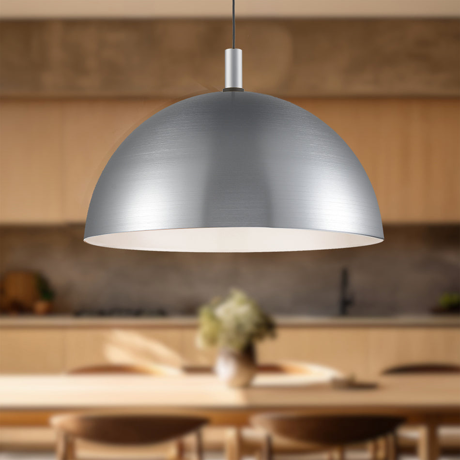 Archibald 32-in Brushed Nickel With Black Detail 1 Light Pendant by KUZCO